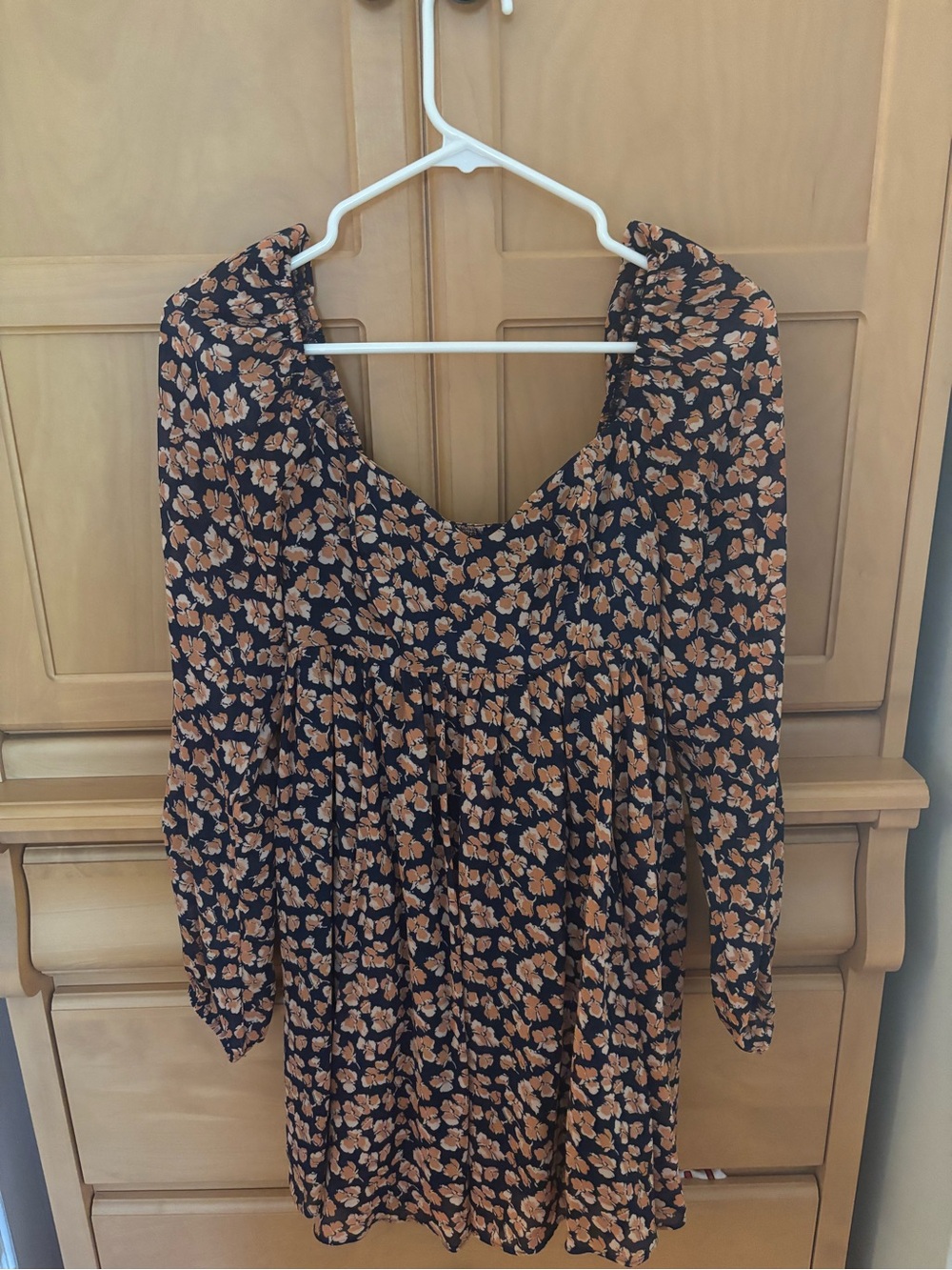 Abercrombie & Fitch Navy Long-Sleeve Dress with Tan Floral Print